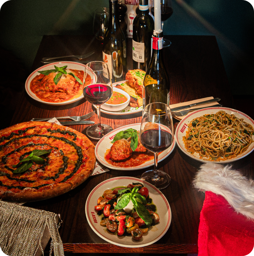 A table of dishes at Rocco's
